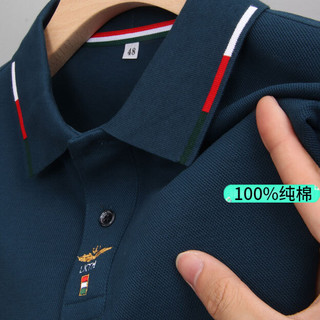 老爷车（LAOYECHE）高端纯棉长袖t恤男士翻领商务POLO领春秋款中年带加绒加厚保罗衫 AN77169蓝色 180/XL