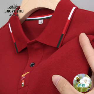 老爷车（LAOYECHE）高端纯棉长袖t恤男士翻领商务POLO领春秋款中年带加绒加厚保罗衫 AN77169蓝色 180/XL