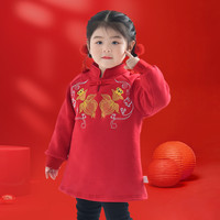 拜年服女童加绒连衣裙儿童上衣唐装汉服红色过年服新年装衣服洋气