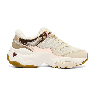 斯凯奇Skechers女鞋透气轻便潮流熊猫鞋子时尚老爹鞋12958 自然色/金色/NTGD 39.5