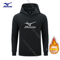 美津浓(MIZUNO)户外美式卫衣男士潮牌秋冬季加绒重磅宽松连帽外套 黑色 L