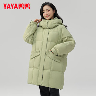 鸭鸭羽绒服鸭鸭（YAYA）羽绒服女中长款冬季时尚撞色连帽休闲保暖外套JY 浅绿色 160/84A(M)