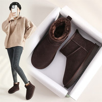 ZHR雪地靴女靴冬季加绒加厚保暖牛皮休闲百搭一脚蹬防滑东北棉鞋女潮 咖啡色 39