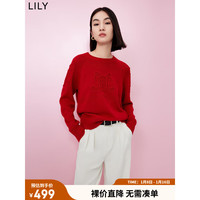 丽丽 LILY2024春女装含绵羊毛马海毛气质通勤休闲针织衫套头毛衣女 103大红 M