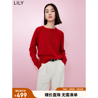 丽丽 LILY2024春女装含绵羊毛马海毛气质通勤休闲针织衫套头毛衣女 103大红 M