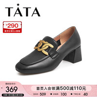 他她(TATA)复古高跟乐福鞋女单鞋春秋英伦风皮鞋女WDB01AA2 黑色 37