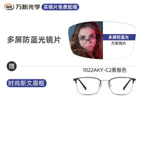 万新近视眼镜配眼镜框防蓝光非球面男女钛合金多种框型选择 1022A-黑银色-眉线框