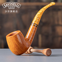 沙芬（SAVINELLI）手工石楠木烟斗蜂蜜P243香甜口味涂层烟斗男女士带压棒 【带压棒礼盒装】撞球式606弯斗