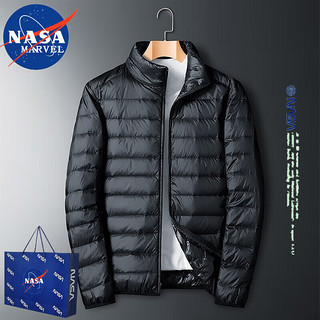 NASA MARVEL联名轻薄羽绒服男士外套冬季潮流立领简约时尚 黑色 2XL(155斤-170斤)