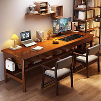 自然元素 实木书桌家用双人办公桌书房写字桌书法桌卧室电脑桌子 白色-单桌子-带抽屉 长160*宽60*高75CM