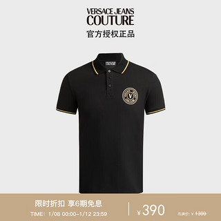 VERSACE 范思哲 Jeans Couture 男士V字印花短袖POLO衫 黑色