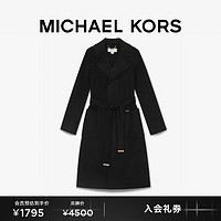 MICHAEL KORS 迈克·科尔斯 女士羊毛长款毛呢大衣外套 含腰带 黑色 001 M