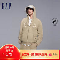 Gap 盖璞 男女装秋2023LOGO仿羊羔绒宽松廓形运动卫衣402176连帽衫 卡其色 175/92A(S)