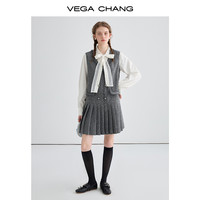 VEGA CHANG无袖背心连衣裙女2024年春季慵懒小香风百褶裙子