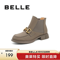BeLLE 百丽 时尚切尔西靴女商场同款厚底短靴加绒3ZB41DD1 灰绿-单里 36