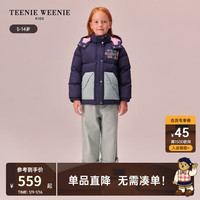 TEENIE WEENIE Kids小熊童装女童拼色三防面包羽绒服 藏青色 150cm