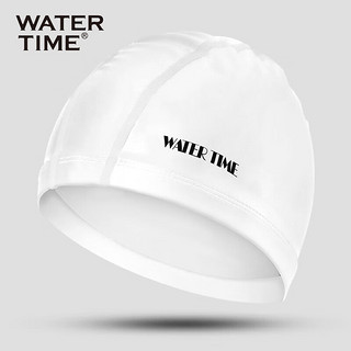 WATERTIME/水川 泳帽男不勒头防水游泳帽女长发护耳专业PU帽 白色黑标