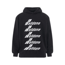 we11done男女通用黑色经典logo印花连帽卫衣