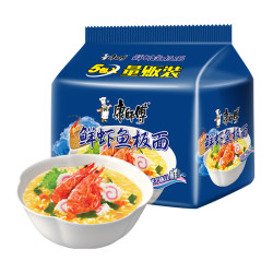 康师傅 方便面 经典泡面方便食品速食 鲜虾鱼板面98g*5连包