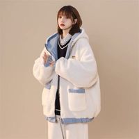 BTTKDL 秋冬季女生羊羔毛外套女秋冬款加绒加厚高中生初中生棉服 牛仔蓝羊羔毛双面穿