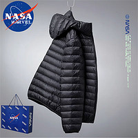NASA MARVEL联名轻薄羽绒服男士外套冬季连帽透气保暖潮流时尚款 黑色 3XL（170斤-185斤）