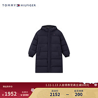 TOMMY HILFIGER 童装男简约印花鸭绒中长款连帽羽绒服TH2342011 黑色001 6/120cm