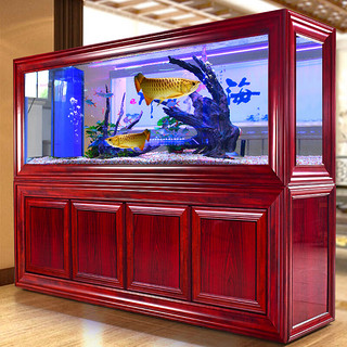 欧宝客厅鱼缸水族箱 大型金龙鱼缸玻璃家用新中式隔断屏风落地金鱼缸 新红木色  侧过滤 1.5米长