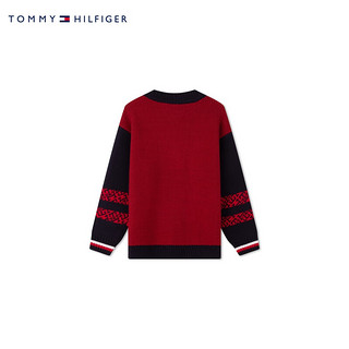 TOMMY HILFIGER【龙年系列】 24早春童装男含羊毛拼色针织开衫TH2412089 红白藏青拼色104 5/110cm