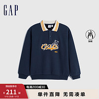 Gap 盖璞 男女童冬2023LOGO加绒保暖POLO衫890024儿童卫衣 海军蓝 120cm(XS) 亚洲尺码