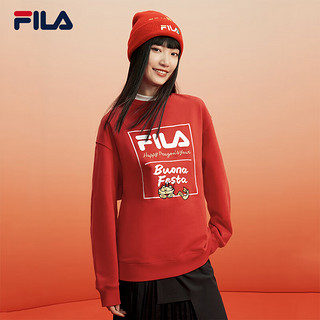 FILA 斐乐龘龘龙新年款套头卫衣男女2024春季上衣 传奇红-RD 180/100A/XL