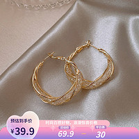 KOSE 高丝 S925银针网状水晶耳圈镂空耳环女不规则设计感气质耳饰