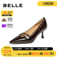 BeLLE 百丽 时尚休闲高跟鞋女24春季真皮百搭单鞋BKR03AQ4 酒红色 37