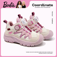 芭比童鞋冬季加绒儿童运动鞋女童旋钮扣登山鞋棉鞋DA6163米白/粉28码  米白/粉加绒
