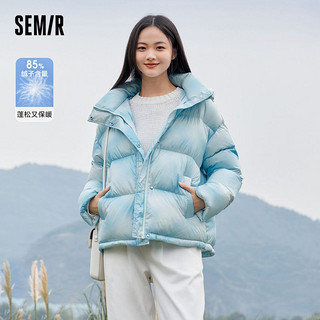 Semir 森马 羽绒服女晕染满印连帽面包服潮流冬季甜酷oversize外套设计感