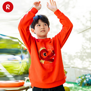 reima男女儿童卫衣2024春季新年款红色印花运动针织套头连帽上衣 红色3880 158cm