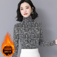 VIAFRR香港潮牌时尚气质打底衫女秋冬洋气春秋个性加绒加厚高领上衣 黑白格子(加绒款) 2XL(116斤-125斤)