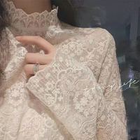 浅虽红秋内搭长袖半高领蕾丝打底衫女甜美温柔风长袖上衣DLE 杏色 L