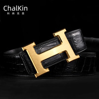 CHALKIN 皮带男奢侈鳄鱼皮腰带男士真皮H高档板扣式裤带2023 金扣+黑色鳄鱼肚皮/拍下留言腰围 3.8cm