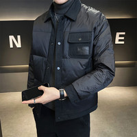 轻薄羽绒服男短款潮牌冬季2023时尚翻领流行口袋设计加厚外套