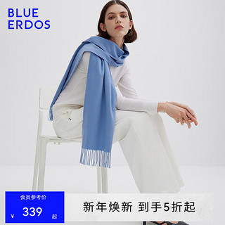 BLUE ERDOS 鄂尔多斯100%山羊绒围巾披肩纯色简约百搭时尚保暖流苏设计 月蓝灰 180cmX30cm