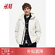  H&M 男装夹克2023冬季新款户外尼龙防风疏水连帽外套1160969 奶油色 175/100A　