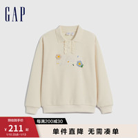 Gap男女童冬2023LOGO加绒保暖POLO卫衣889786儿童装 米白色 140cm(M)亚洲尺码