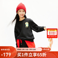 Annil 安奈儿 童装儿童圆领卫衣男女童时尚休闲新 黑色 130