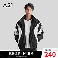 A21风衣男装韩版立领长袖夹层外套时尚男生撞色外套 黑色 XL