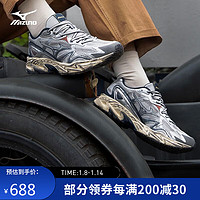 美津浓（MIZUNO）男女慢跑鞋 耐磨透气 休闲跑步运动鞋【ADVENTURE】 38码 06/银色/平菇灰/深蓝