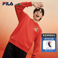 FILA 斐乐 卫衣男女装2024春季龘龘龙休闲长袖套头衫圆领上衣 传奇红-RD 165/88A/S