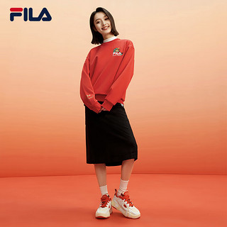 FILA 斐乐 卫衣男女装2024春季龘龘龙休闲长袖套头衫圆领上衣 传奇红-RD 165/88A/S