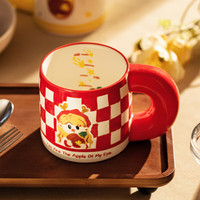 摩登主妇原创卡通马克杯家用高颜值水杯陶瓷杯子杯子 苹果女孩胖把手杯-红色