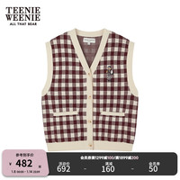 Teenie Weenie小熊2024年多巴胺格纹毛衣马甲背心针织衫奶fuu 酒红色 165/M