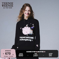 Teenie Weenie小熊2024早春时尚学院风套头抽绳连帽印花卫衣女 黑色 160/S